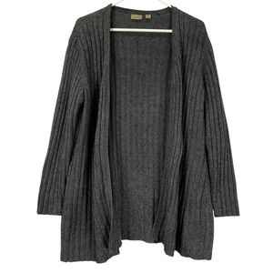 Caslon Women Gray Ribbed Knit Open Front Long Sleeve Cardigan Sweater Duster XL